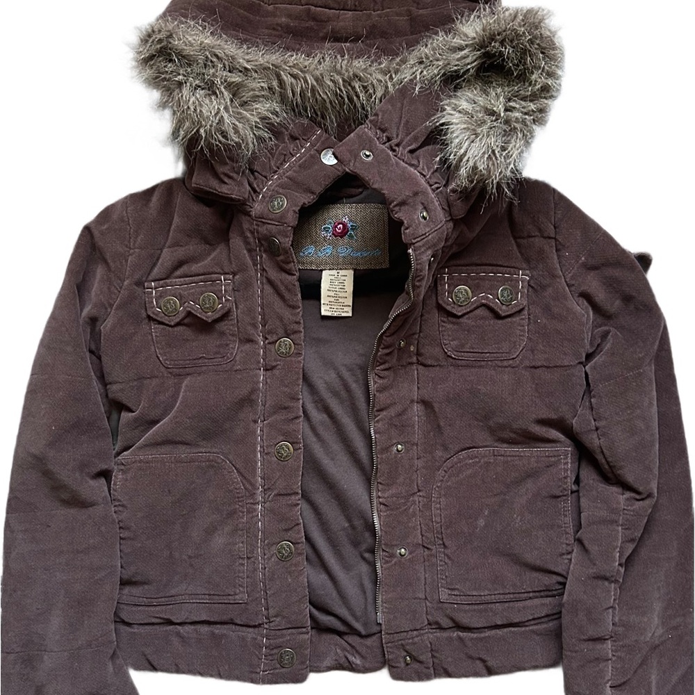 Bb Dakota Vintage Dark Brown Hooded Jacket with Faux Fur